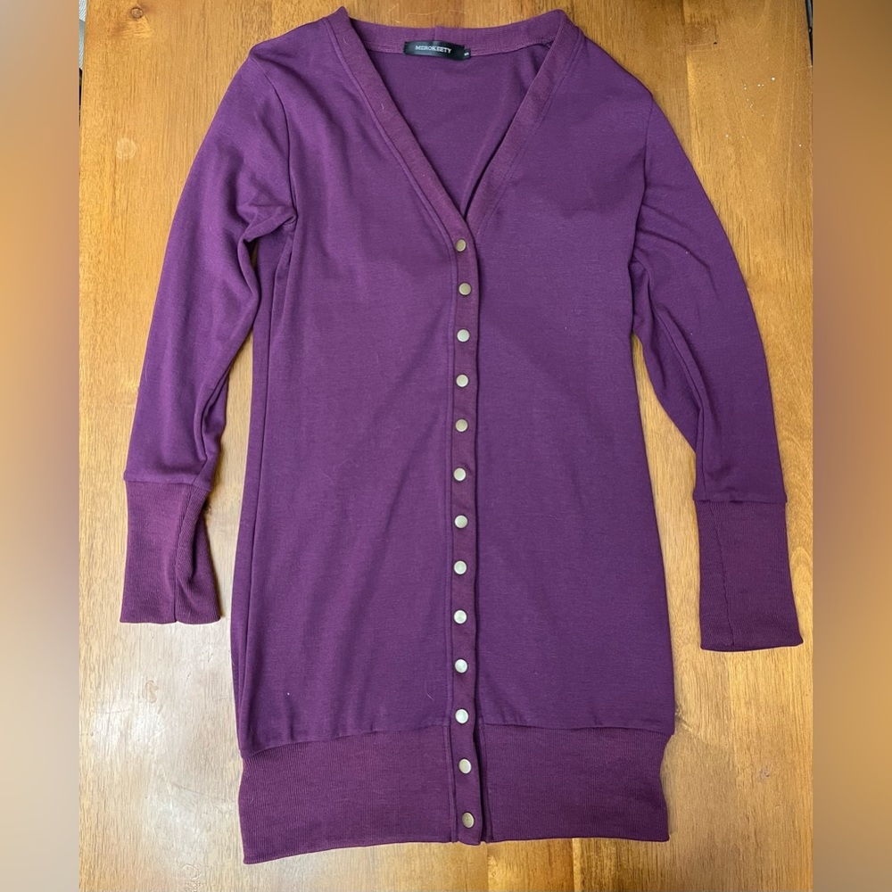 MEROKEETY Women's Long Sleeve Snap Button Down Knit Ribbed V-Neckline Small